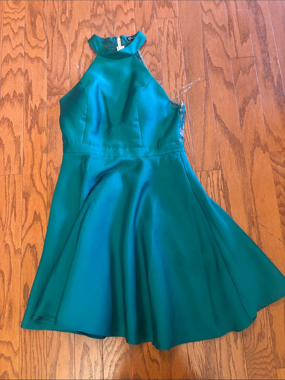 Juniors Teal Halter Fit-and-Flare Dress
